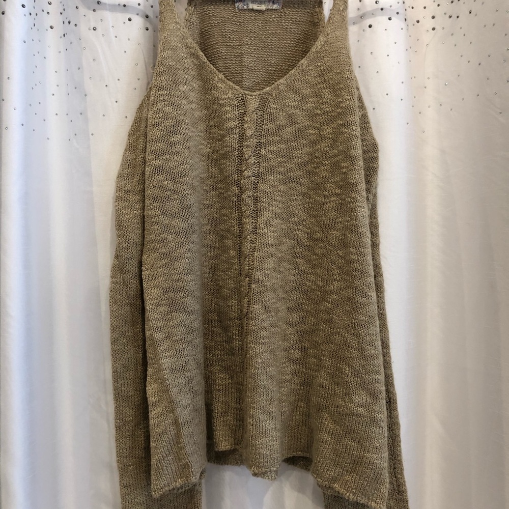 Girls tan knit sweater with shoulder holes
